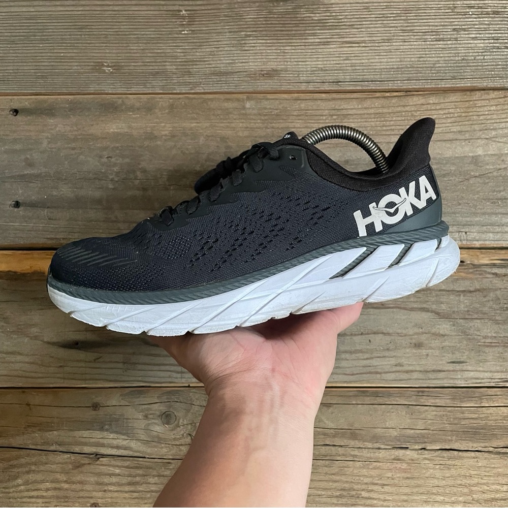 Women Hoka One One Clifton 7 Black Running Shoes Sneakers